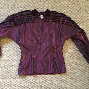 BBR Holiday Taffeta Blouse w/ruffle detail & velvet collar